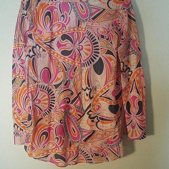 EUC LIZ CLAIBORNE Bohemian Paisley Scoop-Neck Lng-Sleeve Barbiecore Cotton Top - Picture 3 of 3
